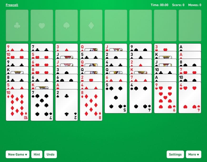 Screenshot of free FreeCell Solitaire game