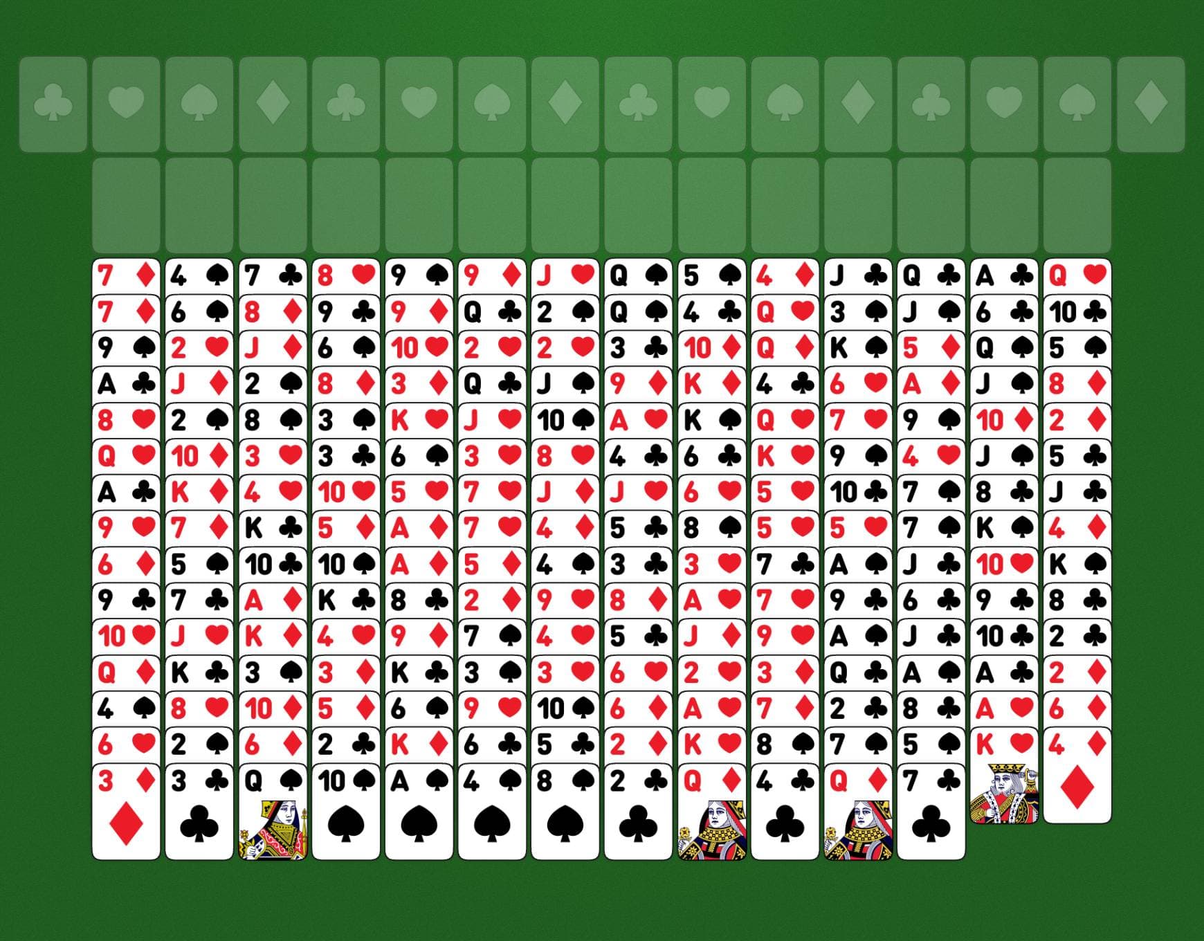 Disposition du jeu FreeCell Four Deck