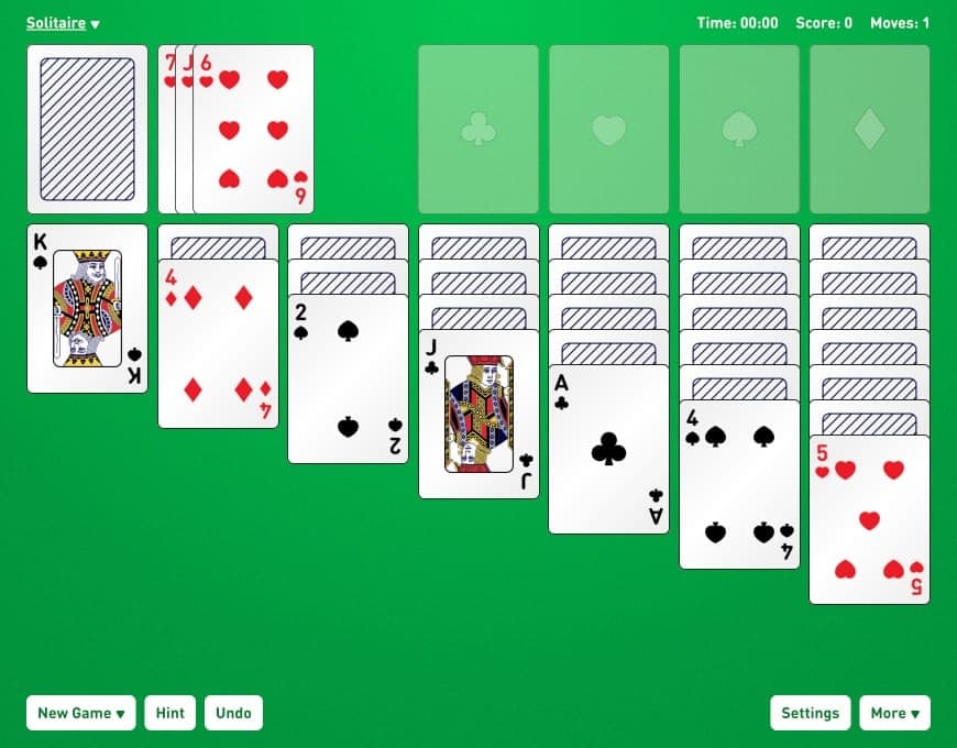 Screenshot des kostenlosen Online Solitär Turn Three Spiels