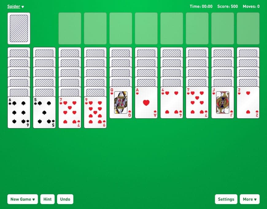 Screenshot of free Spider Solitaire 2 Suits game
