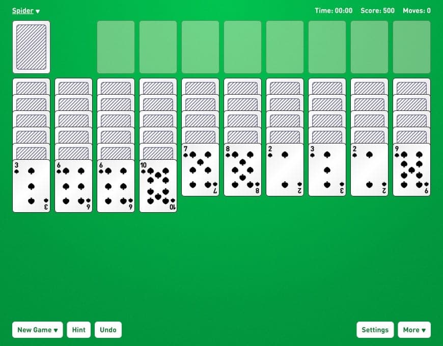 Screenshot of free Spider Solitaire One Suit Game